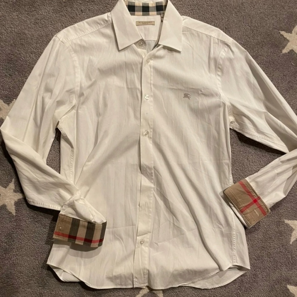 Authentic Burberry Dress Shirt Longsleeve Monogram White Button Up Size M